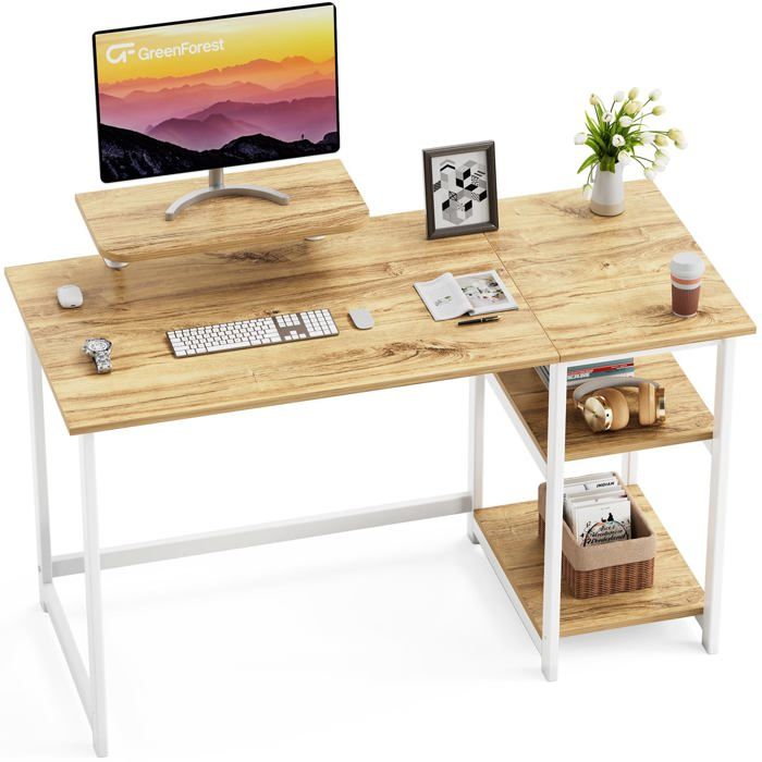 GreenFest Bureau avec pt de Moniteur 100cm avec Étagères Réversibles Beige 100x50 cm 100x50 cm BUREAU