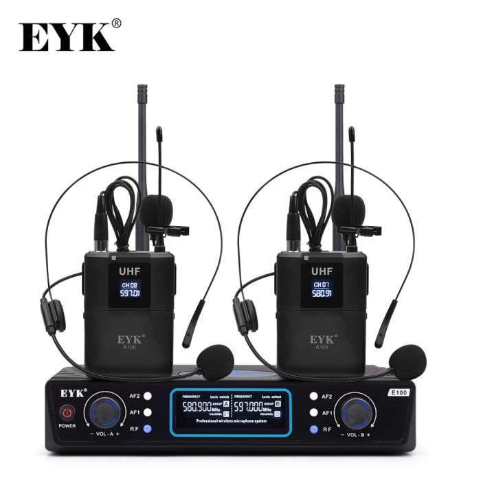 A-système de Microphone UHF sans fil à 2 canaux, matériau métallique avec 2 Bodypacks pour fête