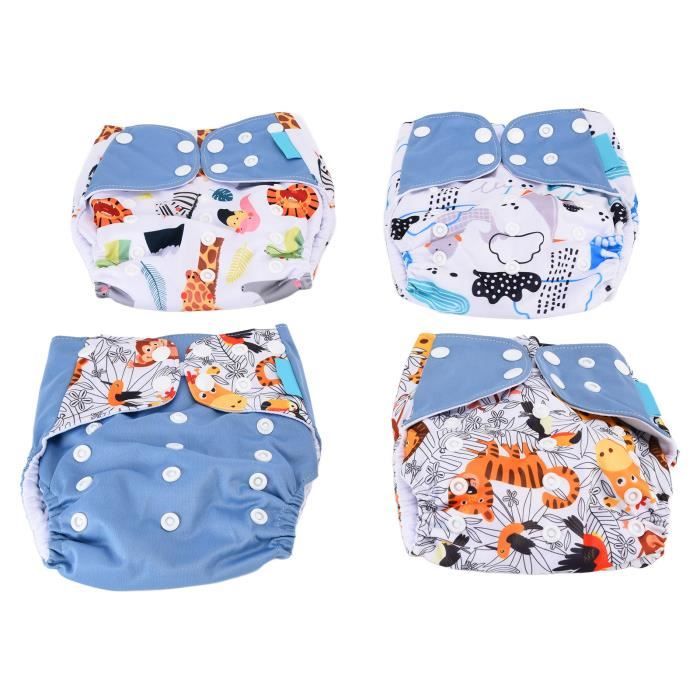 Akozon Couche lavable réutilisable pour bébé 4 pièces couche lavable