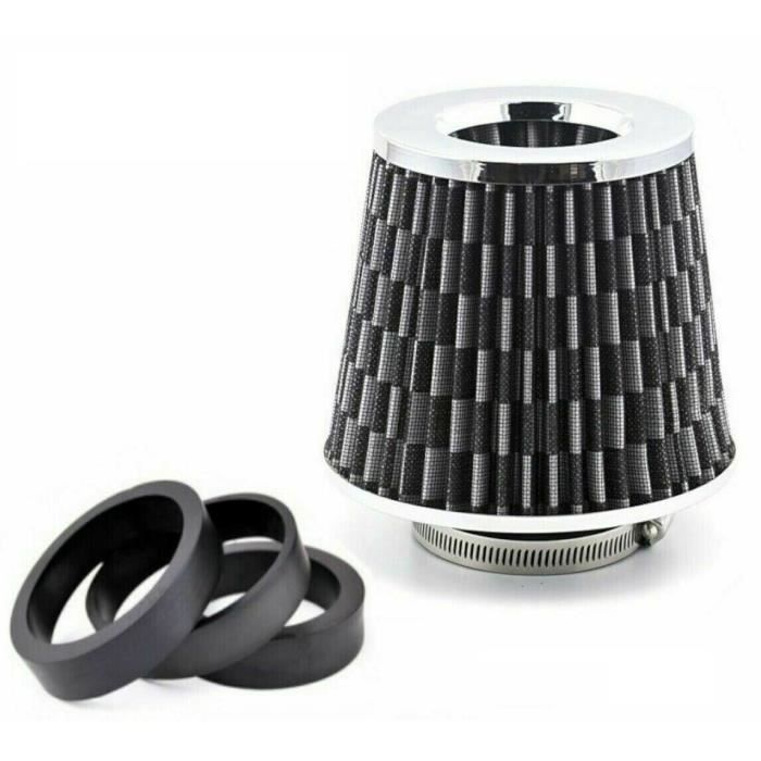 Kit Filtre Admission Air Froid Universel 3" Fibre Carbone Avec Tuyau - Améliore Puissance Voiture Noir