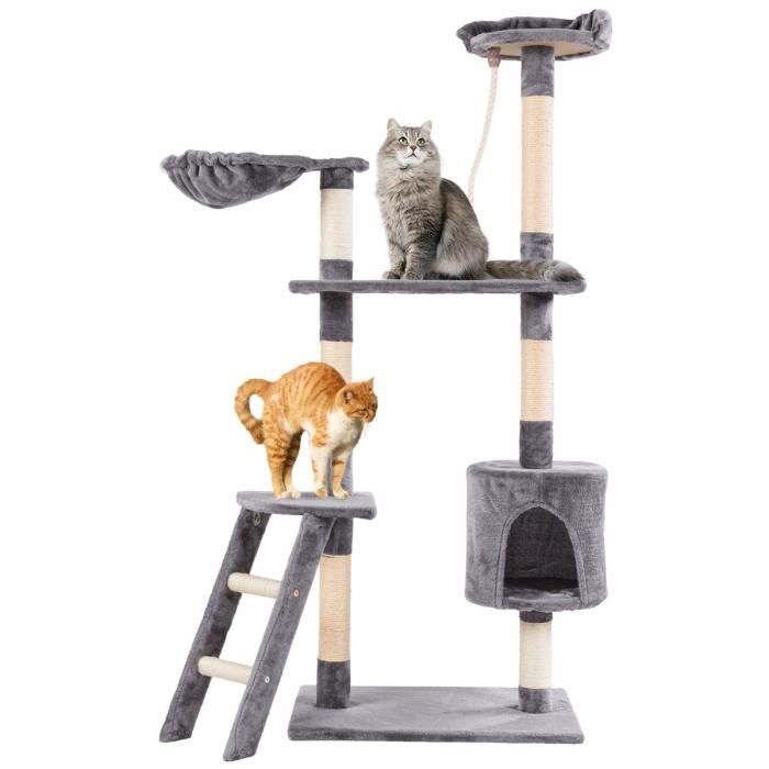 Dreamade Arbre A Chat Avec Plate Forme D Observation Corde De Jeu Et Nacelle Poteau A Griffer En Chanvre Ideal Pour Chat Gris Cdiscount Animalerie