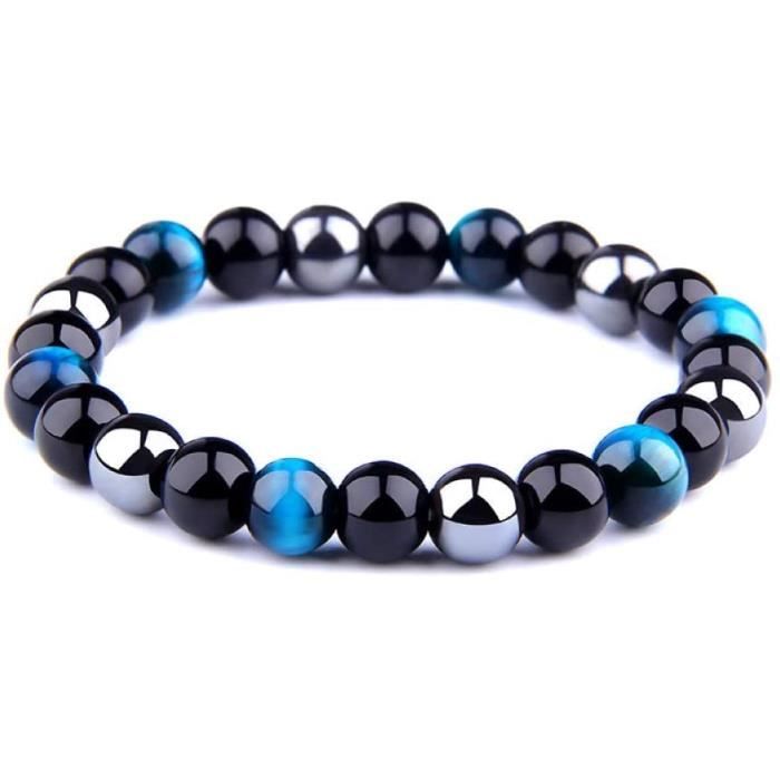 Bracelet Homme Perles Pierres Naturelles 8mm - Œil De Tigre, Obsidienne, Turquoise - Réglable 17-23 Cm - Cadeau Fête Des Pères
