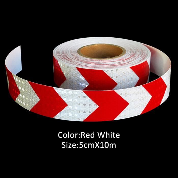 Rouge blanc - Bande autocollante réfléchissante, 5cm x 10m, Avec ...