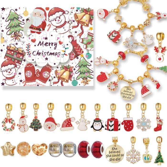 Calendrier De L’Avent 2025 Bracelets à Breloques DIY - 24 Jours, Kit Bijoux De Noël, Coffret Cadeau Filles/ados