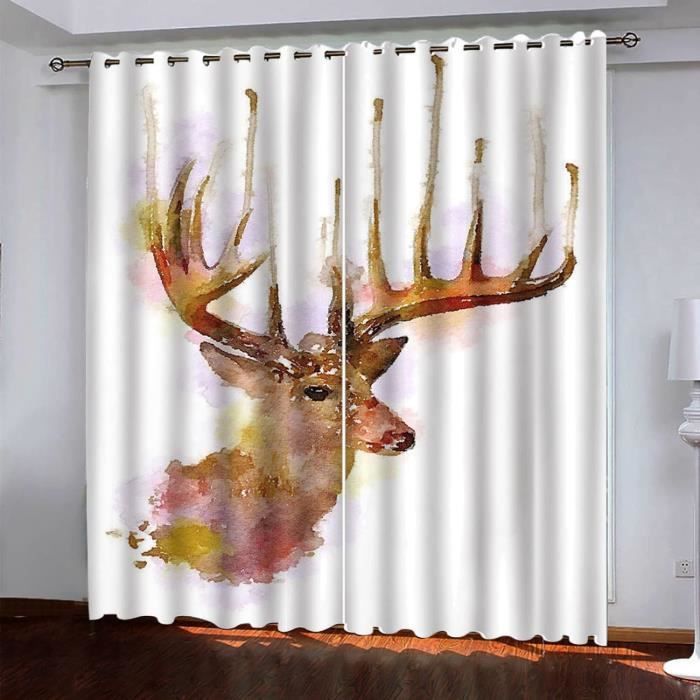 Rideaux Chambre Enfant Fille Garcon 3D Alpaga Animal De Noël Rideaux