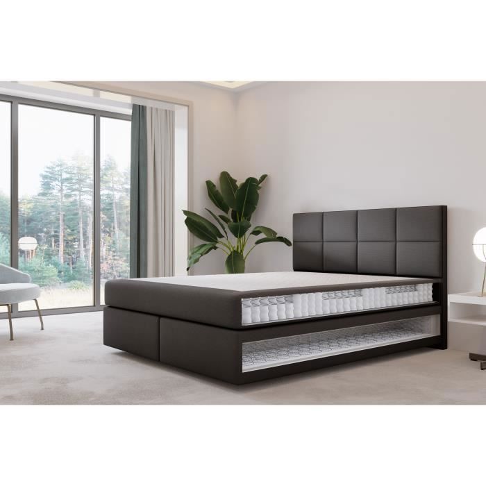 Lit adulte 180x200 cm MALLORCA – lit suspendu avec matelas ressorts ensachés et matelas bonnell – tissu velours - noir