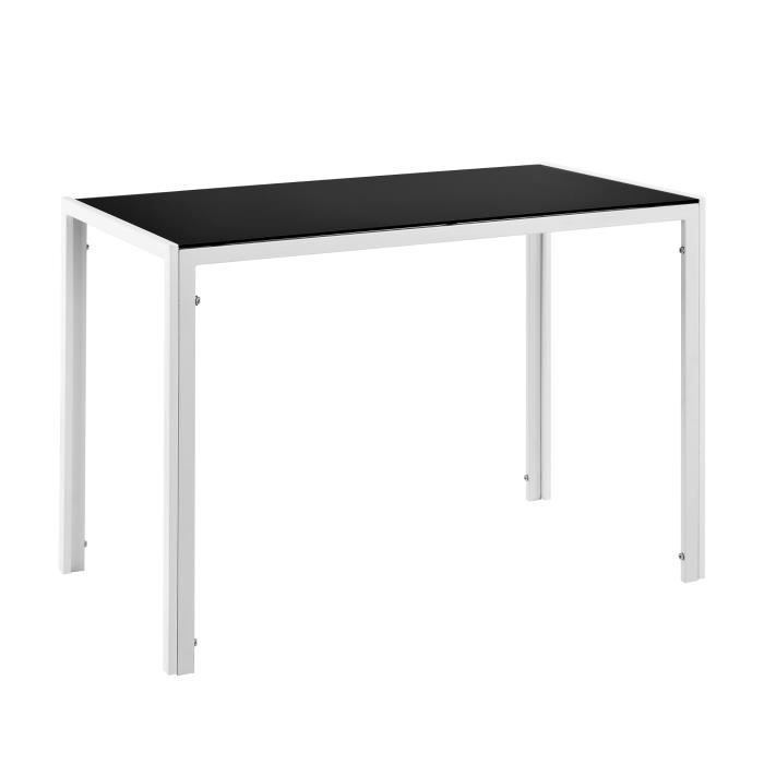 table de salle à manger en verre et acier 105 cm noir blanc - classique - intemporel - rectangulaire