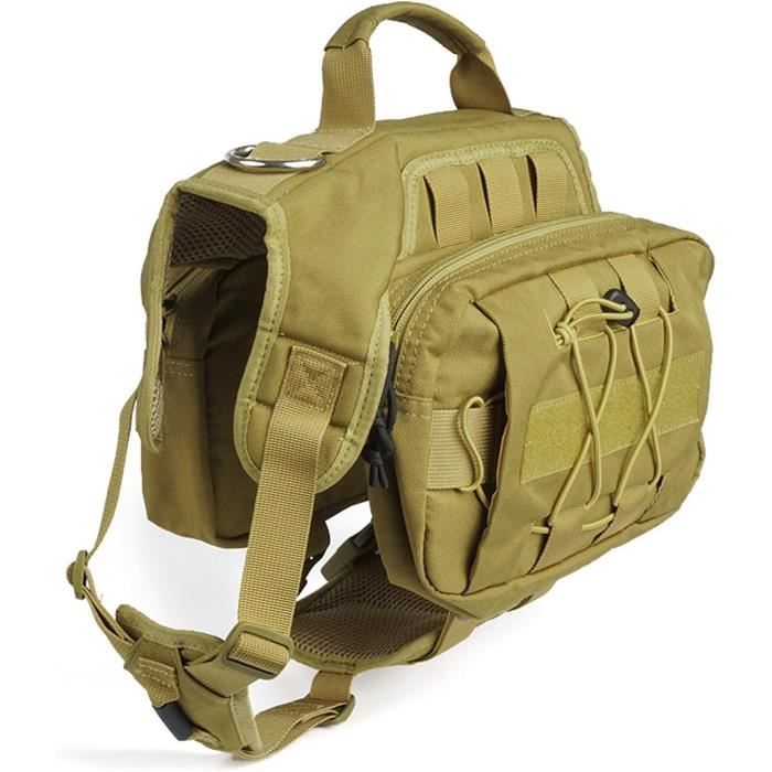 Sac à dos tactique pour chien - 61-83 cm - Beige - 2 poches latérales spacieuses - Doublure moelleuse