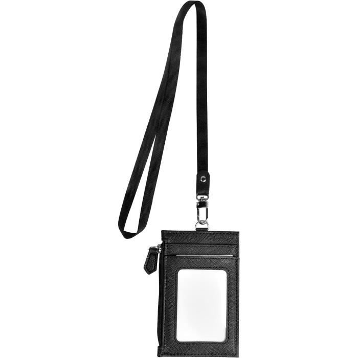 Porte-badge Vertical En Cuir Synthétique - 1 Fenêtre Transparente + 1 Poche Arrière - Cordon Tour De Cou 43 Cm - Pour Travail, événements, Identification (Rouge)