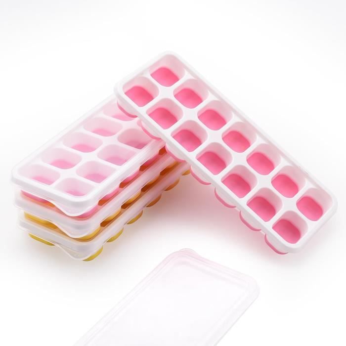 MIILLPOP Lot De 4 Moules à Glaçons Silicone Avec Couvercle - 56 Glaçons, Sans BPA, LFGB Certifié, Facile à Démouler Pour Cocktails, Bébé & Whisky