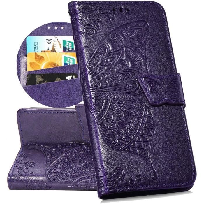 Étui Portefeuille Honor 400 Lite - Design Fleur Papillon Violet - Avec Dragonne - Marque Avizar