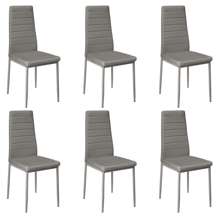 6x Chaises de salle à manger avec dossiers hauts et en simili Gris
