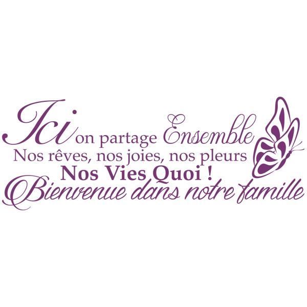 Sticker Citation Ici On Partage Ensemble Bienvenue Dans Notre Famille 50x133 Cm Violet Tex054 Cdiscount Maison