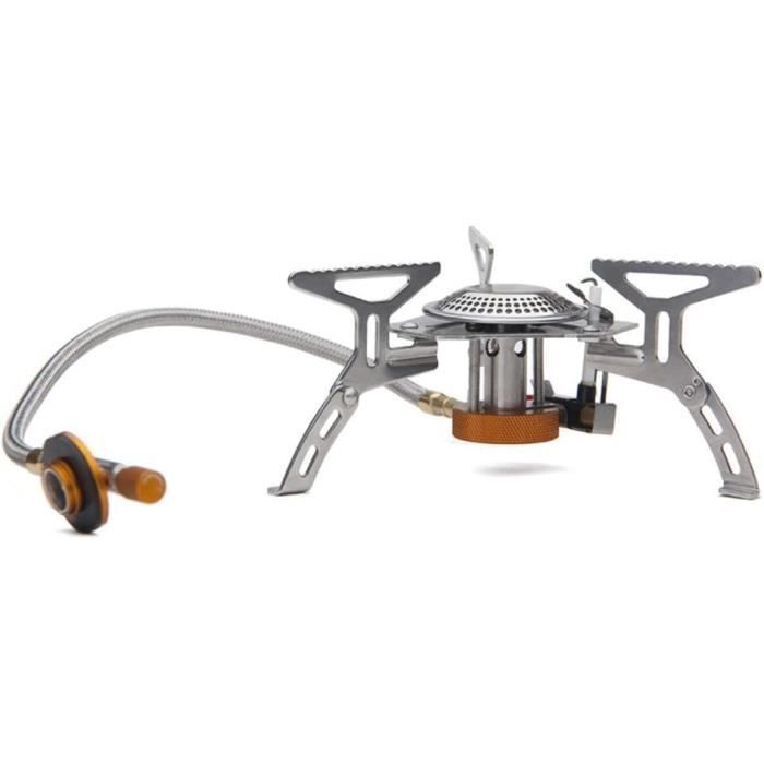 Réchaud de camping à gaz coupe-vent 3500 W/6800 W avec adaptateur de réservoir de carburant, allumage piézoélectrique, étui de transport, réchaud