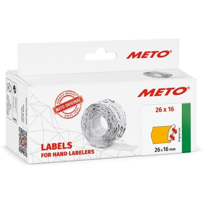 Étiquettes Meto 26x16 Mm Orange Fluo - 6000 Étiquettes Adhésives Permanentes Pour Étiqueteuse Manuelle