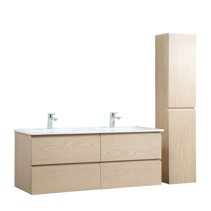 Meuble De Salle De Bain Double Vasque 120 Cm Colonne Chene Sorrento Achat Vente Meuble Vasque Plan Meuble De Salle De Bain Cdiscount