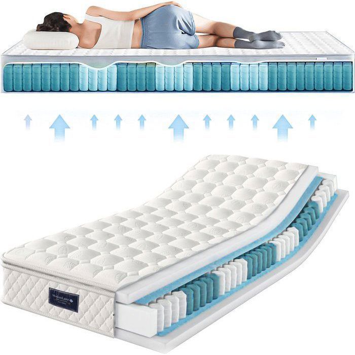 Matelas à Ressorts Ensachés de 7 Zones 90x200 cm H3 25 cm Orthopédique Respirant certifié Oeko-Tex Matelas à Ressorts Ensachés de 7 Zones 90x200 cm H3 25 cm Orthopédique Respirant certifié Oeko-Tex