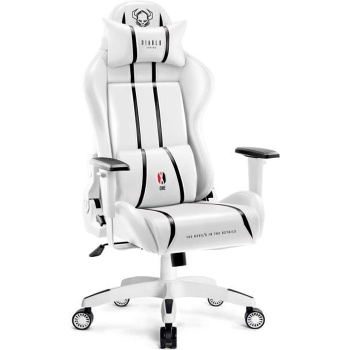 Diablo X-One 2.0 Chaise Gaming Fauteuil de Gamer de Bureau Accoudoirs 1D Skaï Oreiller Cousin Lombaire (Blanc-Noir L)