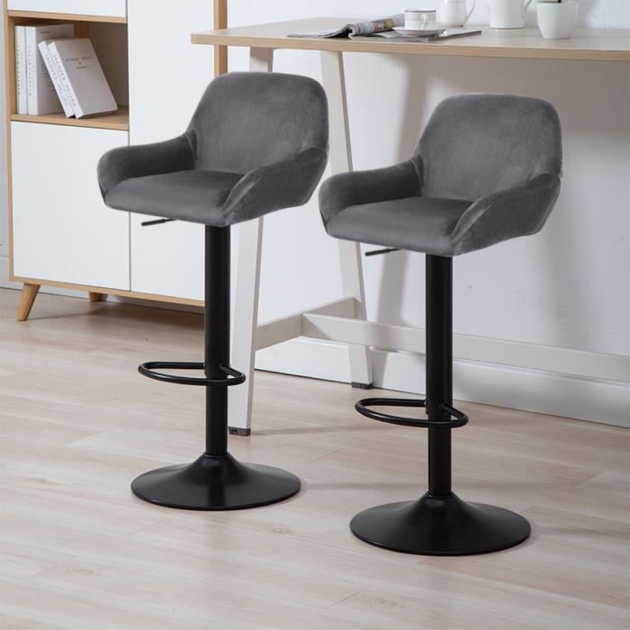 Tabouret de Bar Réglables - Flanelle - Gris Foncé - Rotatif à 360 ° - hauteur réglable - DUO (Lot de 2) Tabouret de Bar Réglables - Flanelle - Gris Foncé - Rotatif à 360 ° - hauteur réglable - DUO (Lot de 2)