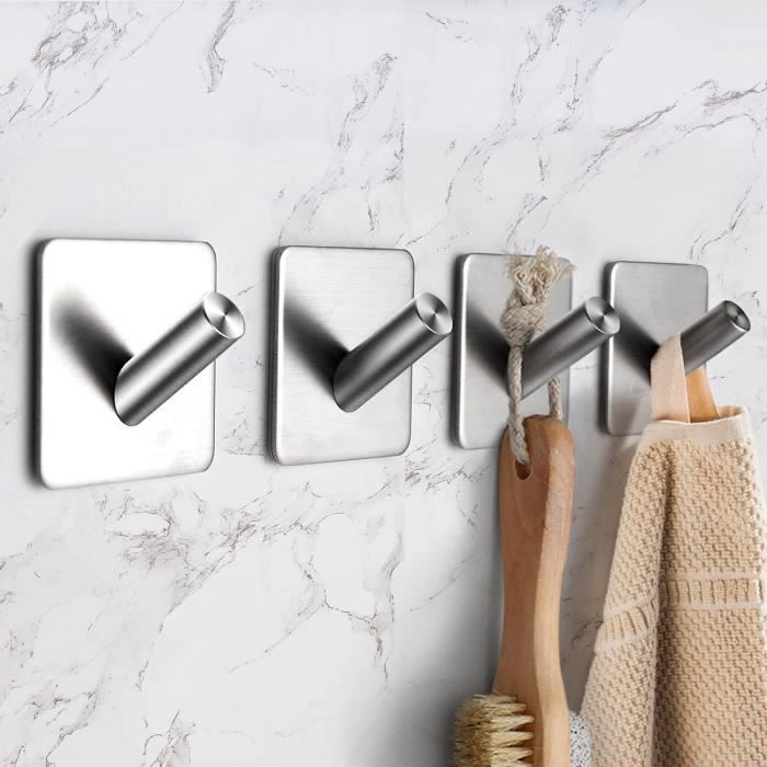 Crochet Inox 304 Salle Bain Crochets Porte-Serviettes Auto-Adhésifs - 4 Pièces Inox 304 - Sans Percer - Salle De Bain Et Cuisine Porte Serviette