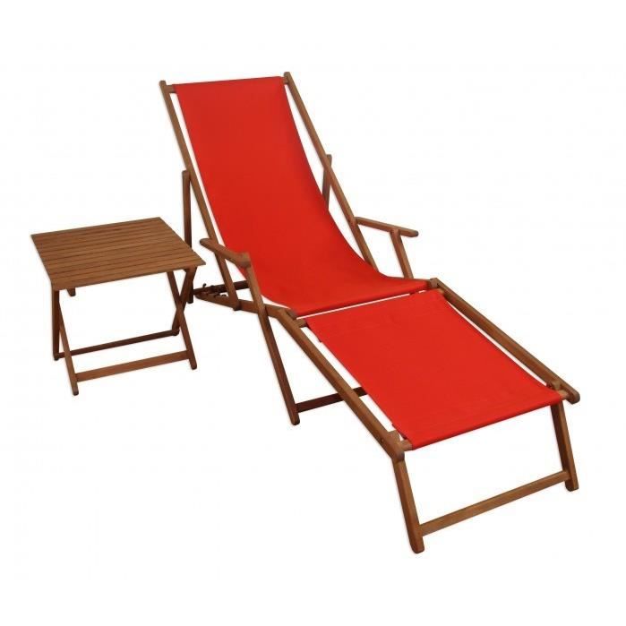 chaise longue de jardin pliante en hêtre foncé, toile rouge - erst-holz - modèle 10-308ft