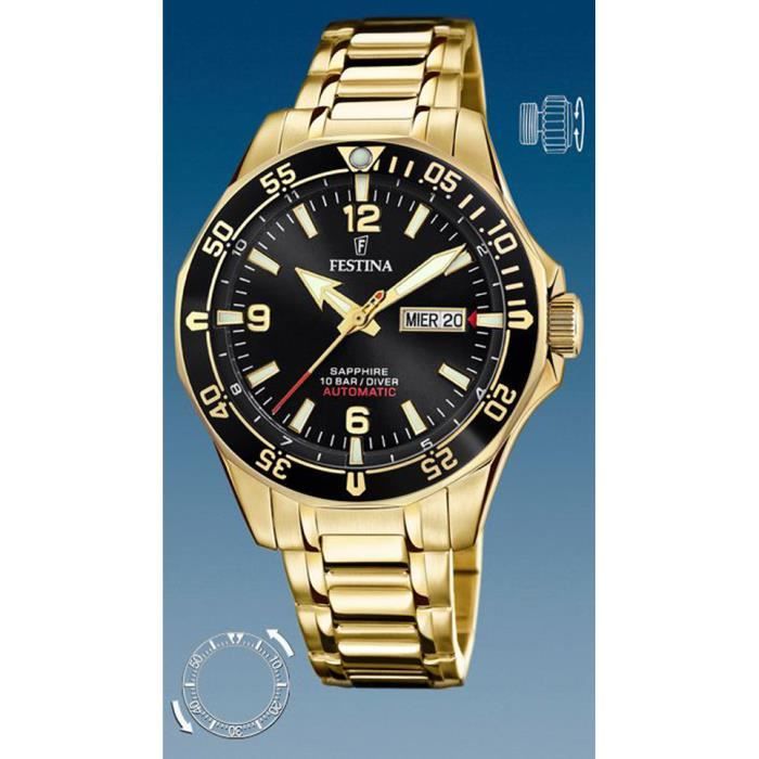 Festina - Montre homme - F20479/4 - Bracelet doré - Cadran noir - Dateur ,  - Achat/vente montre - Cdiscount
