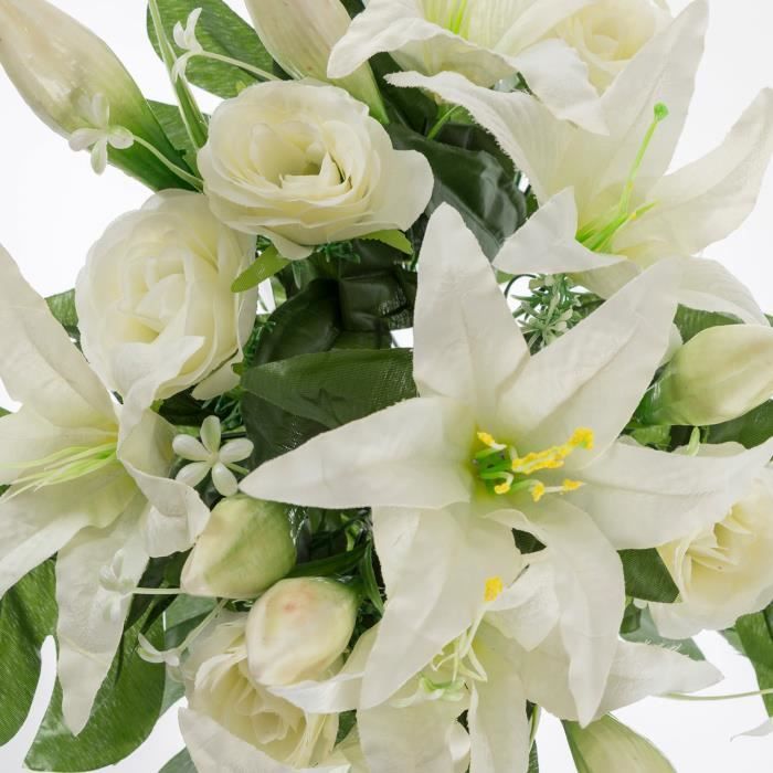 Bouquet artificiel Roses et Lys tigré blancs - Cdiscount Maison