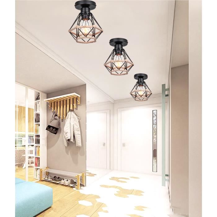 kawoo Lot de 3 Plafonnier Retro Lustre Plafonneir Industrielle Vintage en Cage pour Salon Chambre