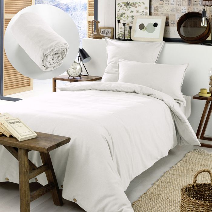Pack Housse de couette chaude en flanelle 140 x 200 cm + drap housse 90x190 Blanc