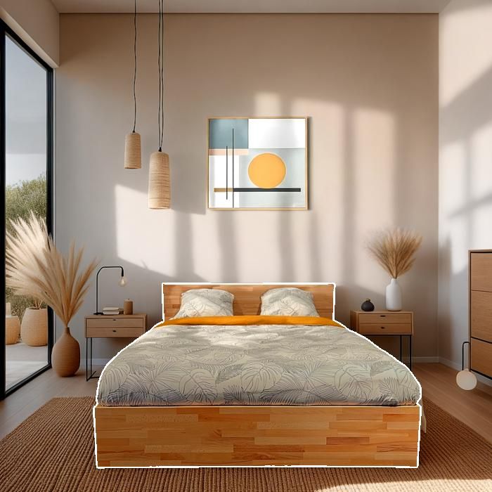 Lit coffre 140x200cm MILO avec tête de lit + sommier/ Hêtre massif huilé