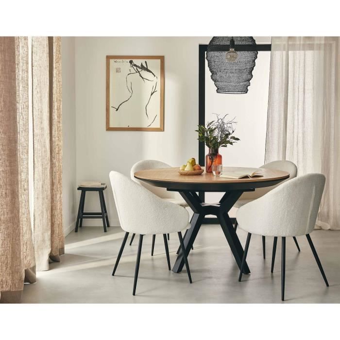 table à manger ronde extensible - pampa - bois et noir - 130 cm - contemporain - lisa design
