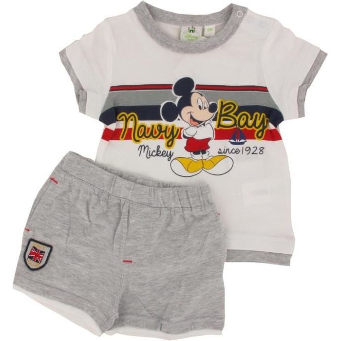 Ensemble T Shirt Et Short Mickey Pour Bebe Blan Blanc Gris Clair Cdiscount Pret A Porter