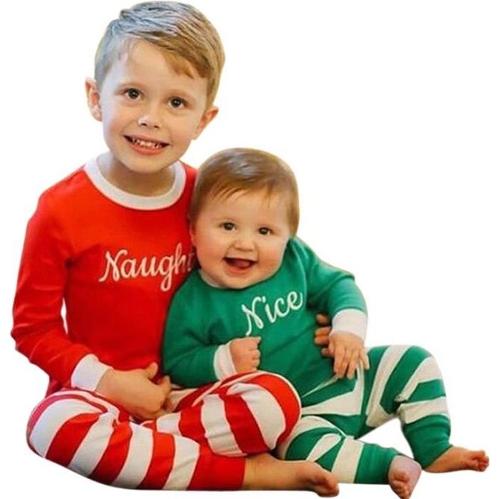 Pyjama No l Enfant Unisexe Fille Gar on 2 PCS Ensemble de V tements Top Pantalon Raies