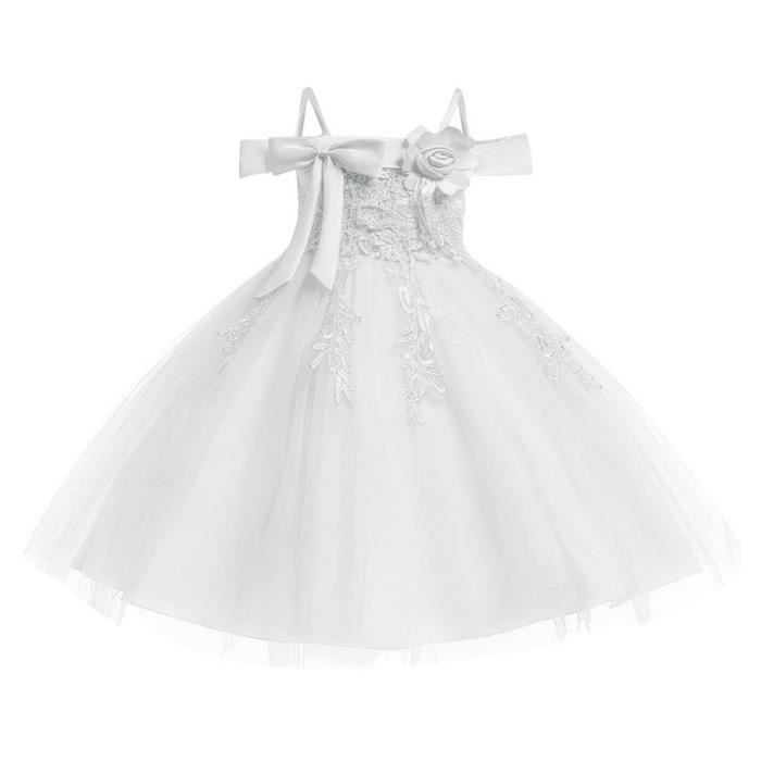 Robe De Mariage Enfant Fillerobe De Baptême Princesse Fille Pour Soirée Cérémonie Blanc