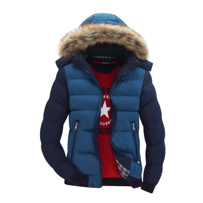 Manteau homme de Marque a capuche amovible col en fausse fourrure epaississant Manteau homme Bleu Bleu Cdiscount Pret a Porter