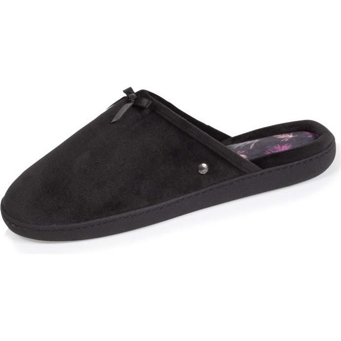 Chaussons femme noir petit n ud ISOTONER Noir Cdiscount Chaussures