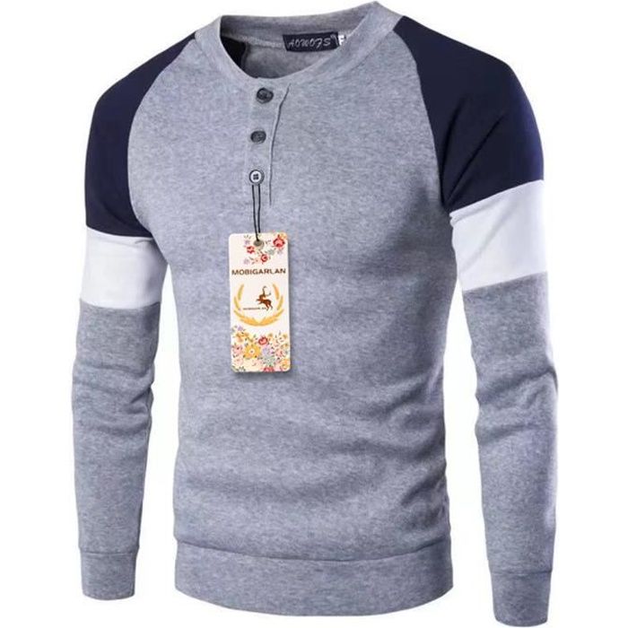 Pull Homme de Marque Luxe à maille Sweat-shirt Hommes de ras du cou  Vêtements Manteau Tee shirt Manches longues Gris