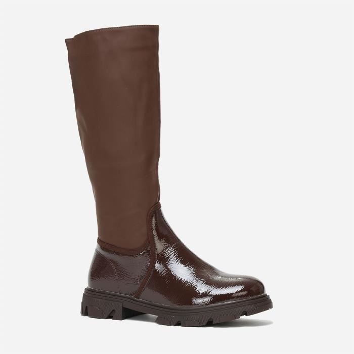 Bottes femme marron LA MODEUSE bi mati res talon carr et