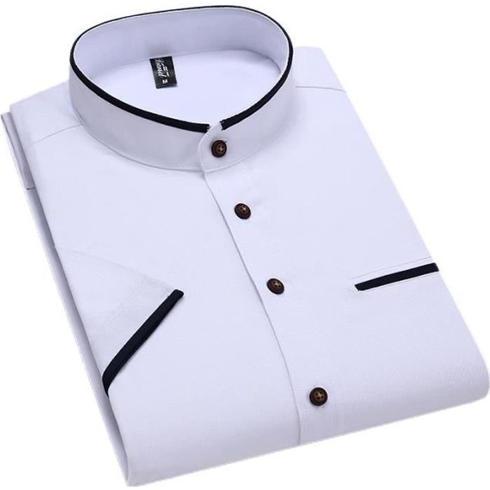 Chemise Homme Col Mao Manches Courtes Chemisette Slim Fit Ete