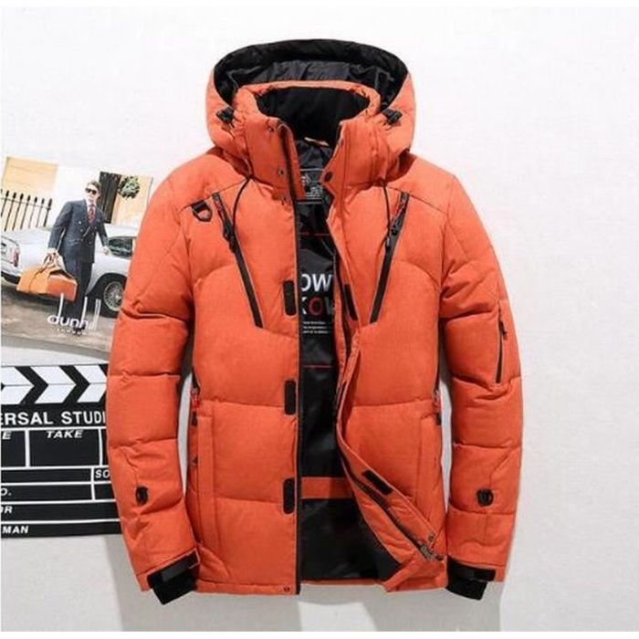 Doudoune homme Doudoune epaisse chaude a capuche en duvet de canard blanc manteau homme de haute qualite parka d hiver pour hommes Orange Cdiscount Pret a Porter