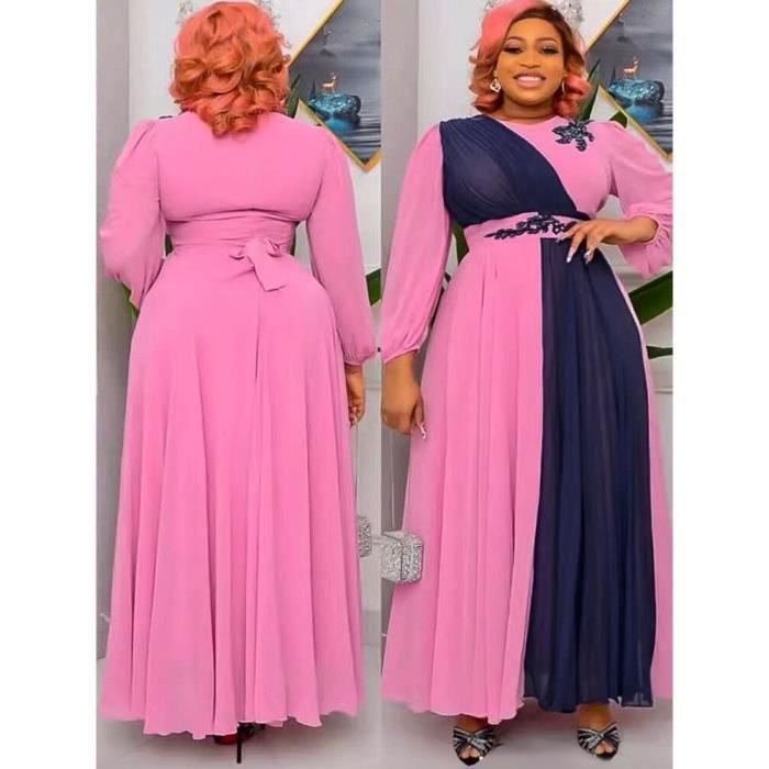 Automne hiver robes en mousseline de soie femmes dubai turquie caftan Abaya fete Robe de soiree Robe Orientale Marocaine Vestidos Rose Cdiscount Pret a Porter
