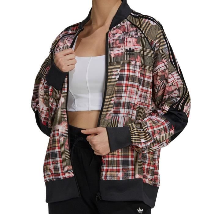 Veste Rouge Blanc Noir Femme Adidas Tracktop