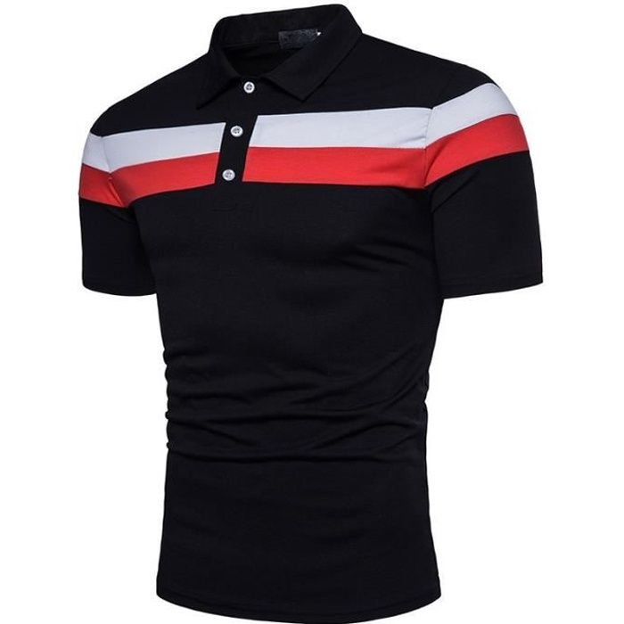 Hommes Classique Manches Courtes Polo Homme Manches Courtes Casual T-Shirt Slim Fit Couleur de Contraste Tops Noir