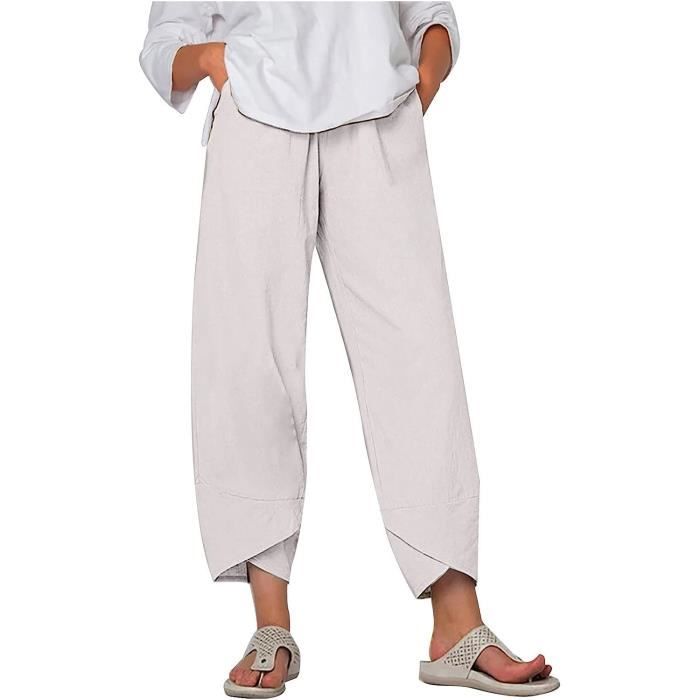 Pantalon lin fluide femme clearance