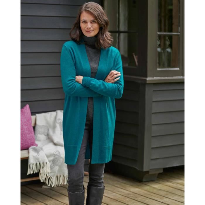 Gilet Cachemire Femme Long Manches Ouvrant Devant