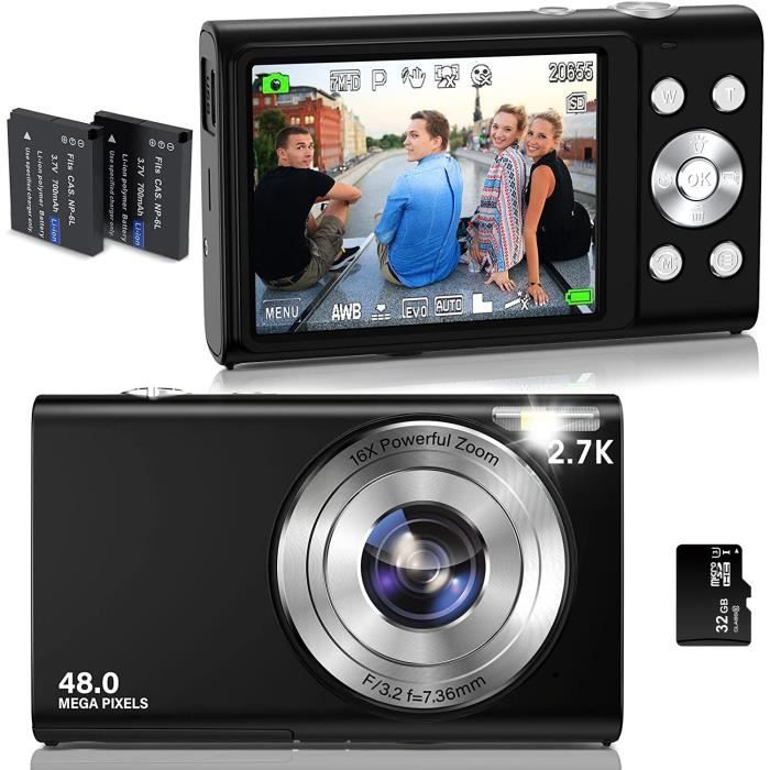 Appareil Photo Numérique,Appareil Photo Compact HD 1080P avec Carte de 32 Go, 48MP Appareil Photo 16X Zoom Numérique Appareil Photo Numérique pour Adolescents,Débutants (Rose
