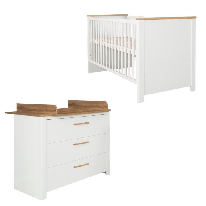 Ensemble de meubles pour bébés - ROBA - Ava - Lit à barreaux - Mixte - Blanc - Hauteur réglable - Bois - Laqué