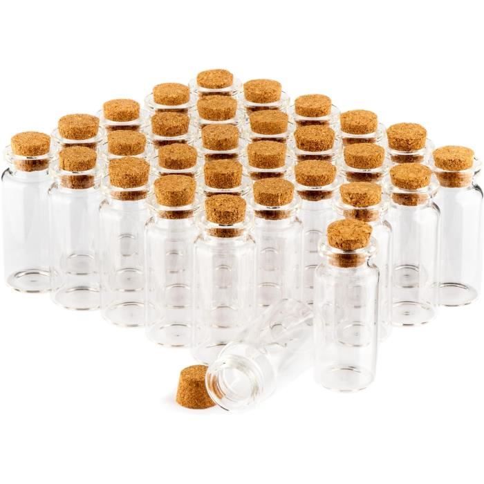 ATB-Foger Lot De 20 Mini Flacons En Verre 10 Ml Avec Bouchon Liège + Ficelles & Étiquettes | Pour DIY, Mariage, Décoration