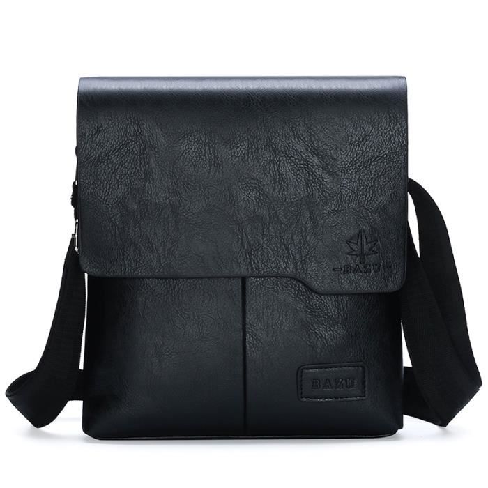 Sac Bandoulière Homme, 26*22*5cm Sac Besace Homme Vintage Voyage Sac de Cours Bureau, Noir