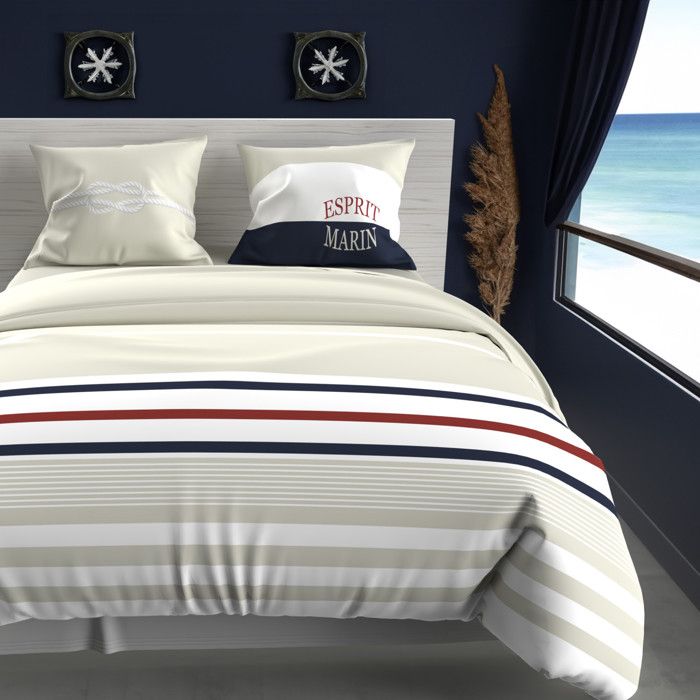 Parure housse de couette 240x220 cm en coton 57 Fils MARIN sable par Soleil docre Parure housse de couette 240x220 cm en coton 57 Fils MARIN sable par Soleil docre